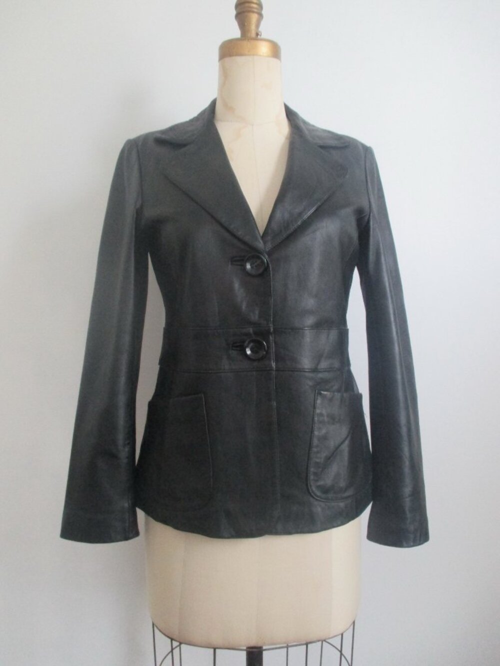 Black Leather Blazer Style Jacket Small Petite Sally & John New York